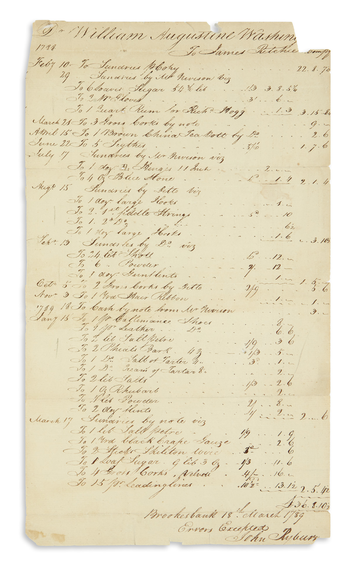 (WASHINGTON, GEORGE.) Papers of President Washingtons nephew William Augustine Washington and descendants.